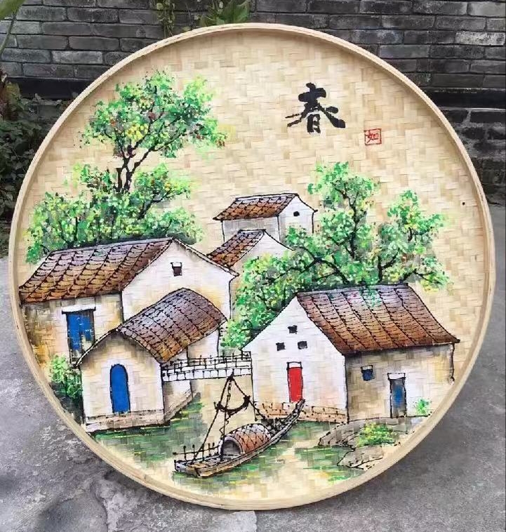 手描きのちりとりは壁の壁画を描いて、鍋の農家の楽田園風は竹を飾って製品を編みます。春夏秋冬の壁に飾って飾ります。
