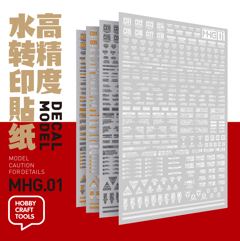 高达喵匠高精度水贴警告荧光军事