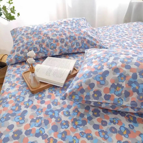 三色堇小碎花四件套单被套床单床笠印花被罩纯棉40支斜纹柔软多色