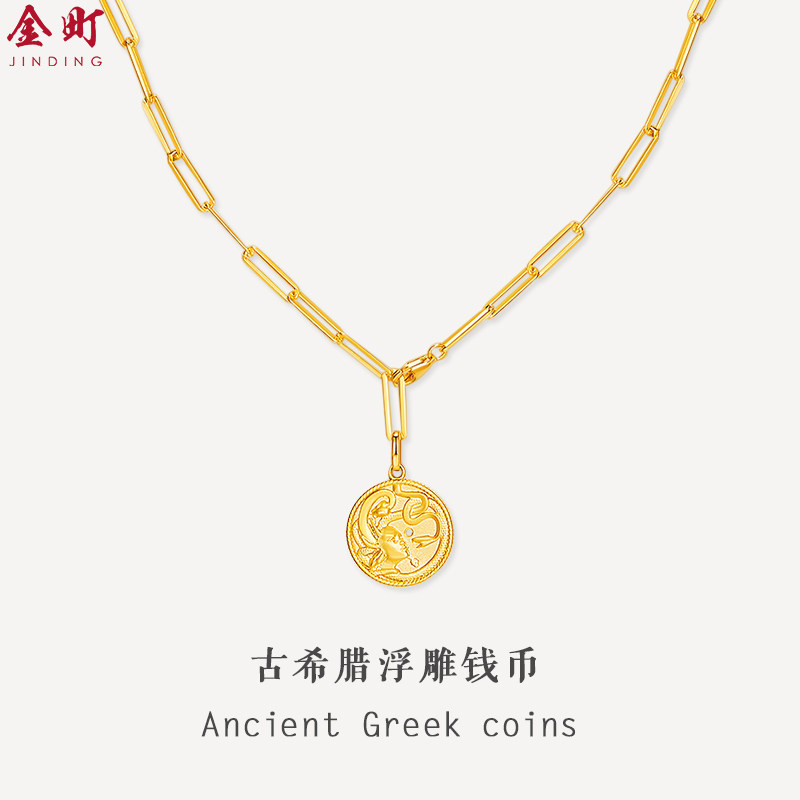 金町古希腊美杜莎浮雕钱币项链女纯银复古金币硬币秋冬毛衣链配饰