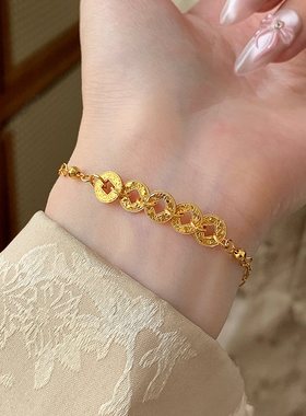 金町碎冰冰五帝币招财手链女款纯银轻奢小众精致五帝钱五花手饰品