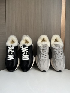 冬季外贸真皮羊毛加绒加厚底保暖棉鞋华夫阿甘运动休闲鞋女款增高