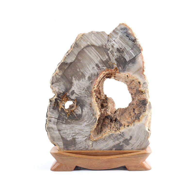 中式复古天然整块树木化石装饰品摆件现代简约客厅玄关石头摆设
