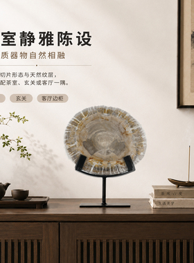 天然木化石原石切片新中式侘寂客厅玄关酒柜高端设计师艺术摆件