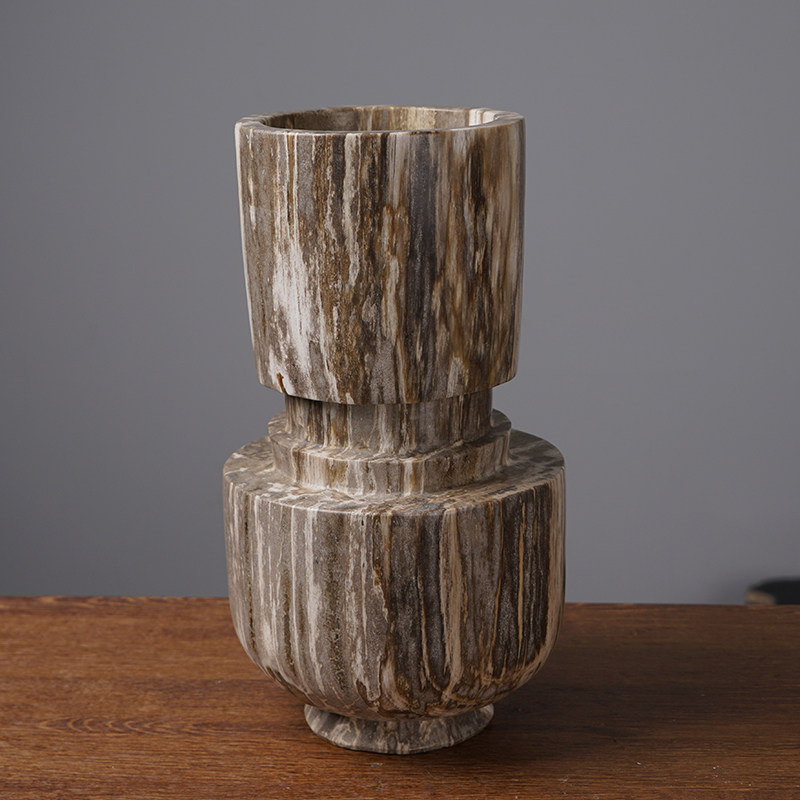 现代简约桌面玄关摆件新中式售楼样板房装饰摆设创意原色石材烛台