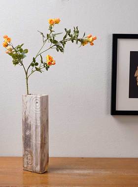 听雨|新中式样板房间装饰花器创意木化石花瓶玄关桌面干花插瓶