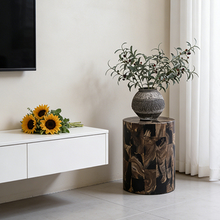 设计师家具木化石拼接圆墩凳子天然石桌石凳简约现代酒店家居装饰