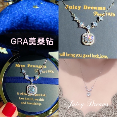 璀璨莫桑石钻纯银方糖钻礼物项链