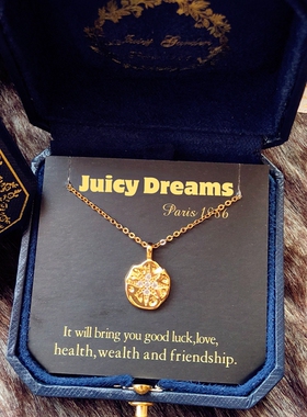 轻奢JUICY DREAMS法式复古图腾水晶八芒星气质925银镀金许愿项链