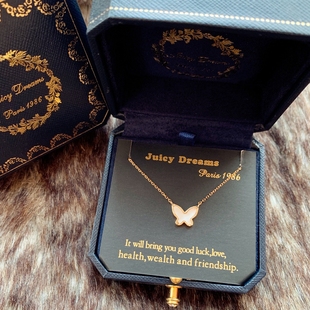轻奢设计师JUICY 项链 DREAMS复古天然母贝925银镀金蝴蝶