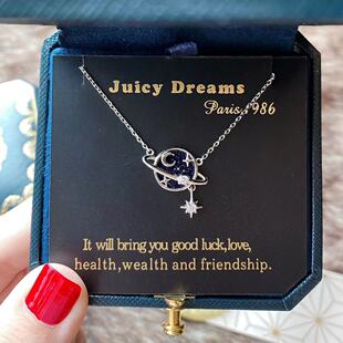 DREAMS星空宇宙星球流星蓝砂石情侣许愿纯银项链 轻奢小众JUICY