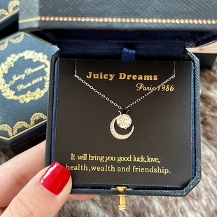 DREAMS复古水晶月亮星星太阳日月星辰纯银许愿项链 轻奢小众JUICY