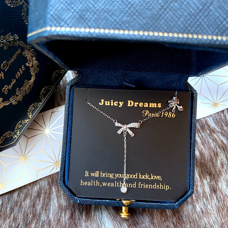 法国设计师JUICY DREAMS水晶蝴蝶结流苏水滴纯银女朋友礼物项链