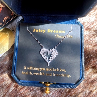 DREAMS法国设计情人节水晶桃心纯银闺蜜女朋友礼物项链 轻奢JUICY
