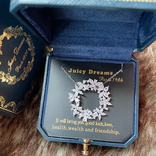 DREAMS复古水晶幸运花环花园925银许愿项链 轻奢设计师JUICY