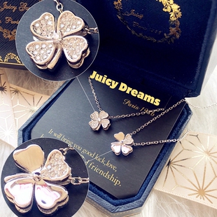 DREAMS双面水晶四叶草项链女纯银幸运许愿项链 轻奢设计师JUICY