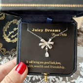 轻奢法国设计师JUICY DREAMS复古水晶蝴蝶结水滴小众纯银礼物项链
