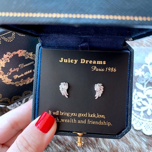 法国设计JUICYDREAMS白衣天使之恋天使之翼翅膀情侣925银礼物耳钉