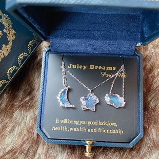 轻奢设计师JUICY DREAMS水晶星星月亮云朵925银许愿项链