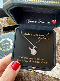 钱途无量JUICY DREAMS轻奢童趣水晶幸运小兔子纯银项链耳钉套装