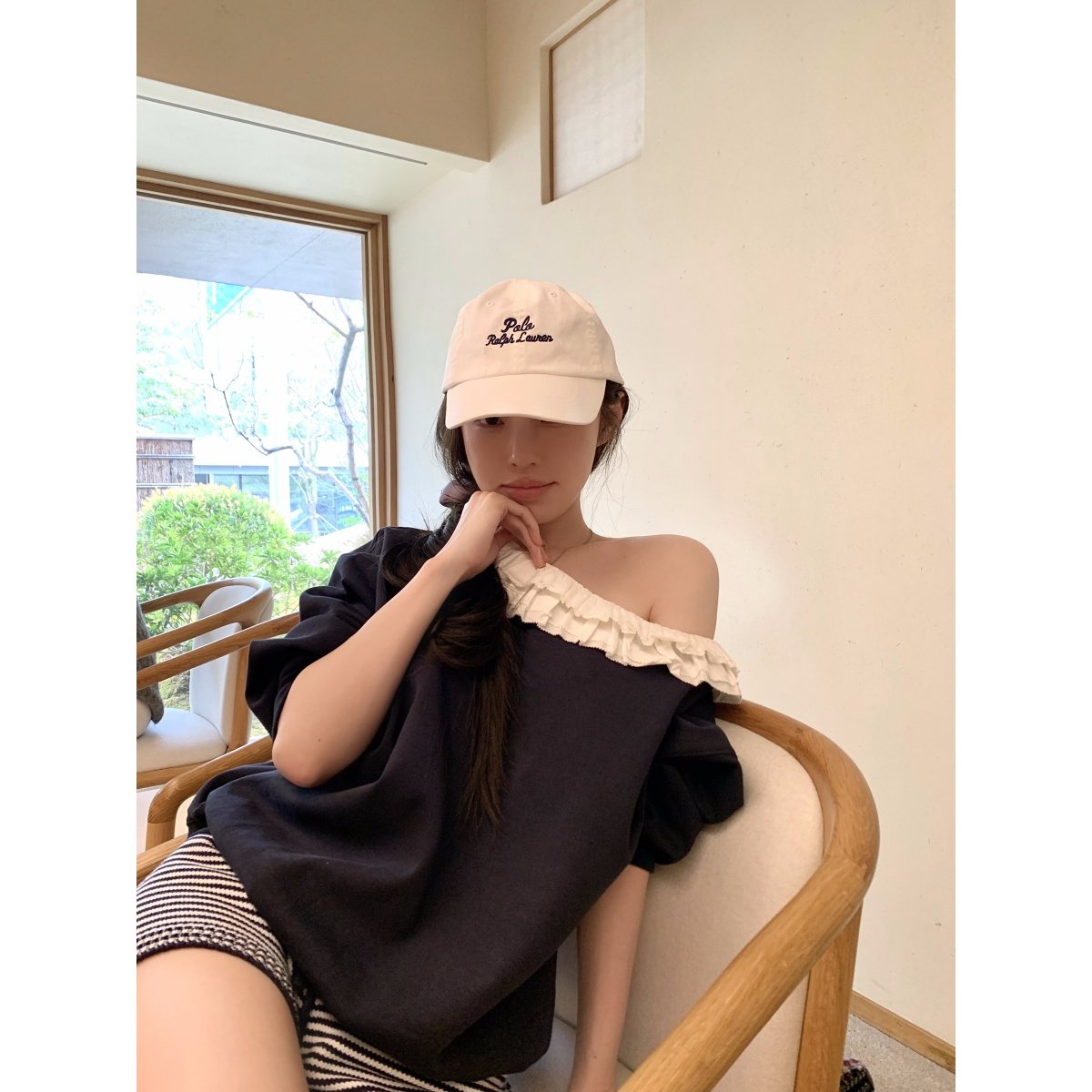 熊猫京京/早春第yi美 du家双花边单肩卫衣