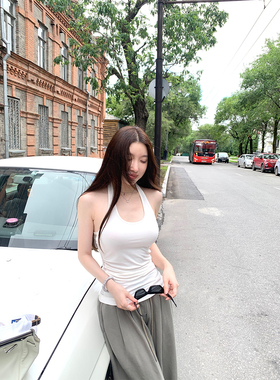 熊猫京京/露背 挂脖 性感纯感小背心 双侧捏褶 本期top3