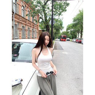 双侧捏褶 熊猫京京 性感纯感小背心 挂脖 本期top3 露背