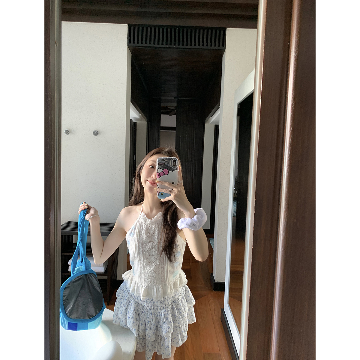 【清仓】活性印花染 打缆工艺度假小套装挂脖背心半裙苏梅岛私服