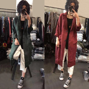 特2021春夏季新中长款亚麻风衣宽松显瘦西服外套防晒二粒扣西装女