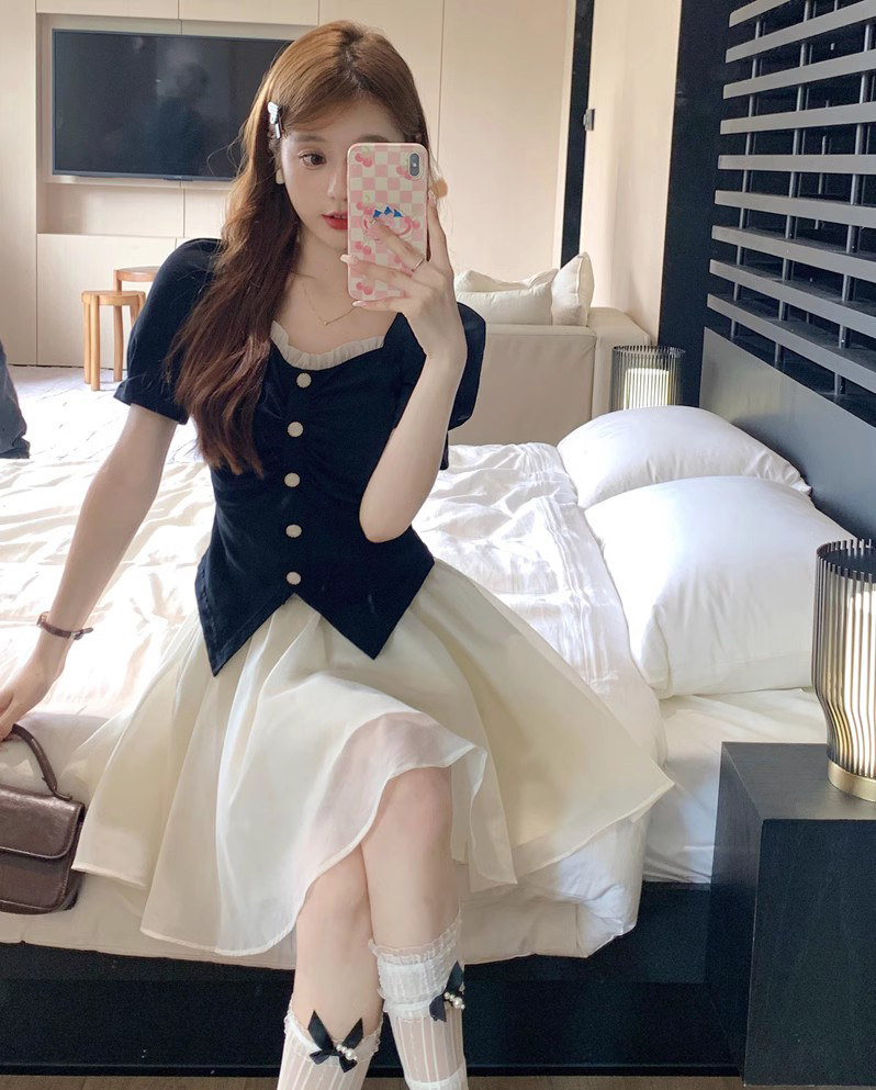 플러스 사이즈 여성 핫 걸 화이트 스커트 슬리밍 바디 커버 슈트 여름 지방 MMA 스커트 여성 투피스 세트