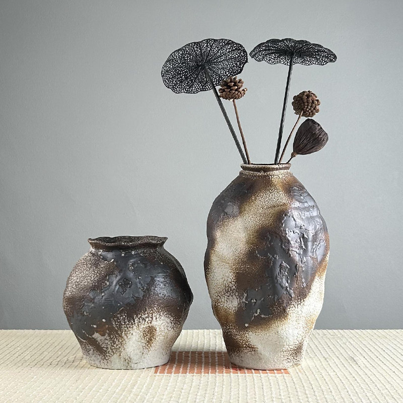景德镇陶瓷花瓶仿古侘寂风粗陶陶罐摆件干花插花复古民宿装饰花器,家居饰品,花瓶,淘宝优惠券,粉丝福利购,淘宝优惠卷