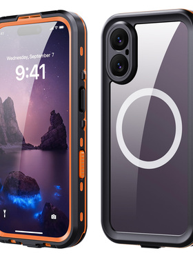 新款dot+小圆点系列防水壳适用iPhone17橙色手机壳膜一体防灰尘密封自带镜头膜全包围防摔户外运动防雨雪简约