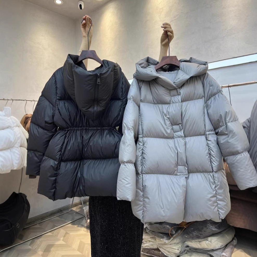 泡芙感天使之翼2025冬新款加厚中长款羽绒服90白鸭绒收腰连帽外套