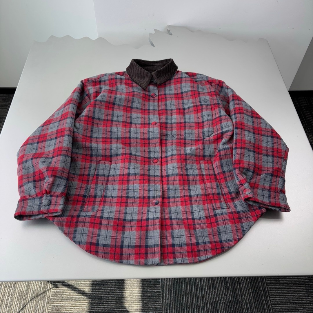 BreakMade37酒红色条纹格子棉服