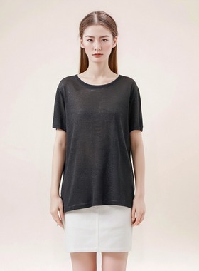 Vin家极简风亚麻圆领短袖T恤显瘦百搭打底衫上衣