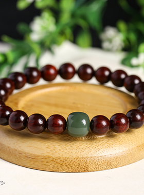 天然印度小叶紫檀手串学生男女情侣款绿檀金丝楠木和田玉文玩盘串