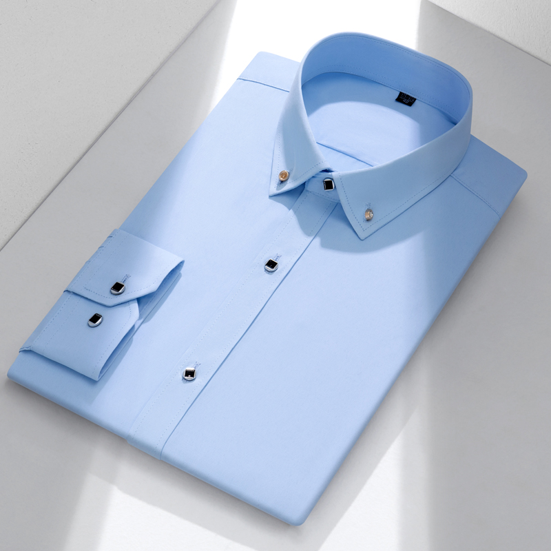 扣领长袖钻扣纯色长袖衬衫2024款