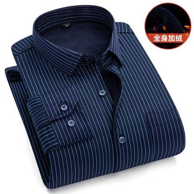 长袖冬季条纹加绒衬衫男士中老年