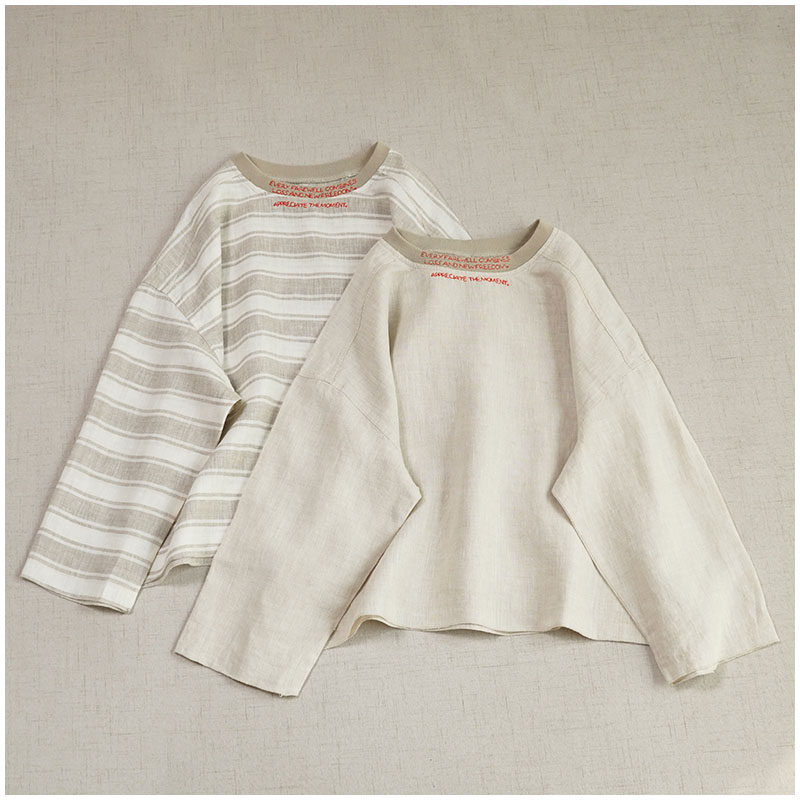 领口刺绣设计感亚麻落肩长袖圆领上衣春夏新款百搭简约复古套头衫,女装/女士精品,衬衫,淘宝优惠券,粉丝福利购,淘宝优惠卷