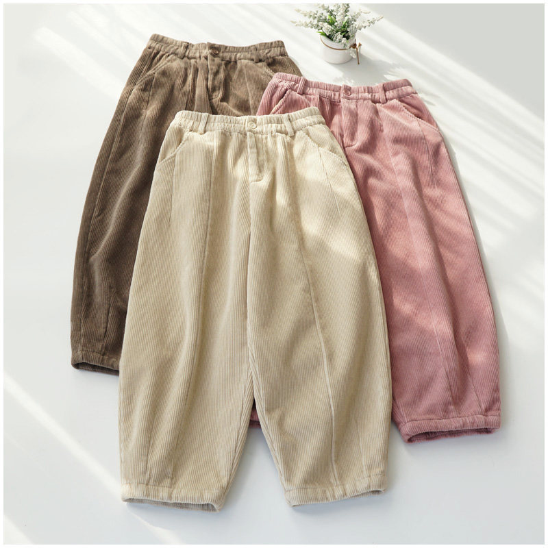 冬季新款复合加绒纯棉灯芯绒休闲裤日系百搭加厚哈伦裤保暖文艺女,女装/女士精品,休闲裤,淘宝优惠券,粉丝福利购,淘宝优惠卷