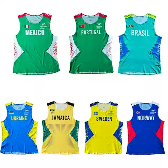 Jamaica Norway Brazil Marathon Running Vest Seamless Adhesive Track and Field Sports Vest Can Be Printed with Logo