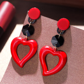 耳环女2023新款 显瘦红色耳饰 百搭耳坠曹颖同款 长款 爱心耳环潮时尚
