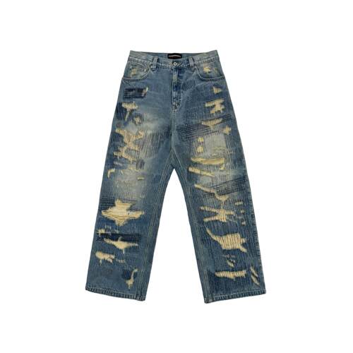 拉链阔腿裤大破坏四季牛仔裤