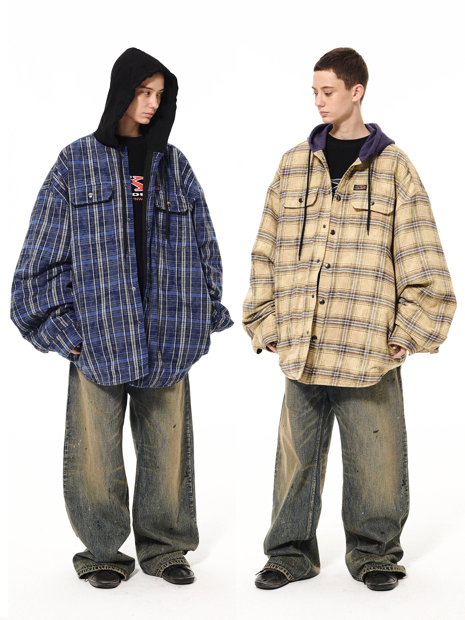 11PRODUITS渲染格子廓型连帽棉服外套中性慵懒放松夹棉大衬衫,男装,夹克,淘宝优惠券,粉丝福利购,淘宝优惠卷