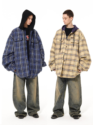 连帽秋冬宽松廓形衬衫外套棉服