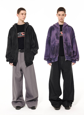 11PRODUITS徽标刺绣泥染拉链帽衫卫衣中性外套