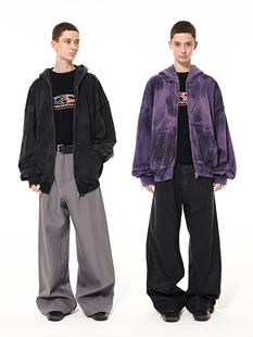 11PRODUITS徽标刺绣泥染拉链帽衫卫衣中性外套