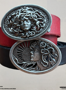 UNKNOWNWORLD 25FW 恶魔季美杜莎铜镀银做旧植鞣牛皮腰带皮带扣