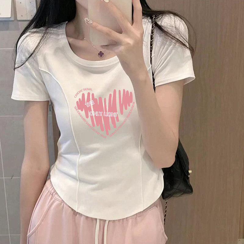 学院风别致纯棉短袖T恤女夏季新款收腰显瘦鱼骨短款休闲减龄上衣