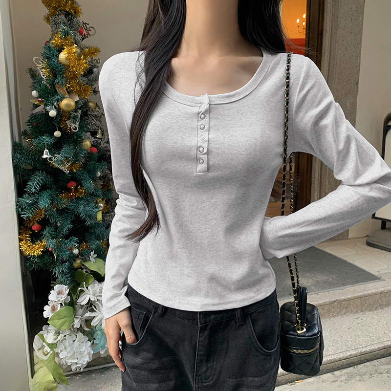 纯色打底衫女内搭春秋设计感小众修身白色长袖t恤早秋正肩上衣潮